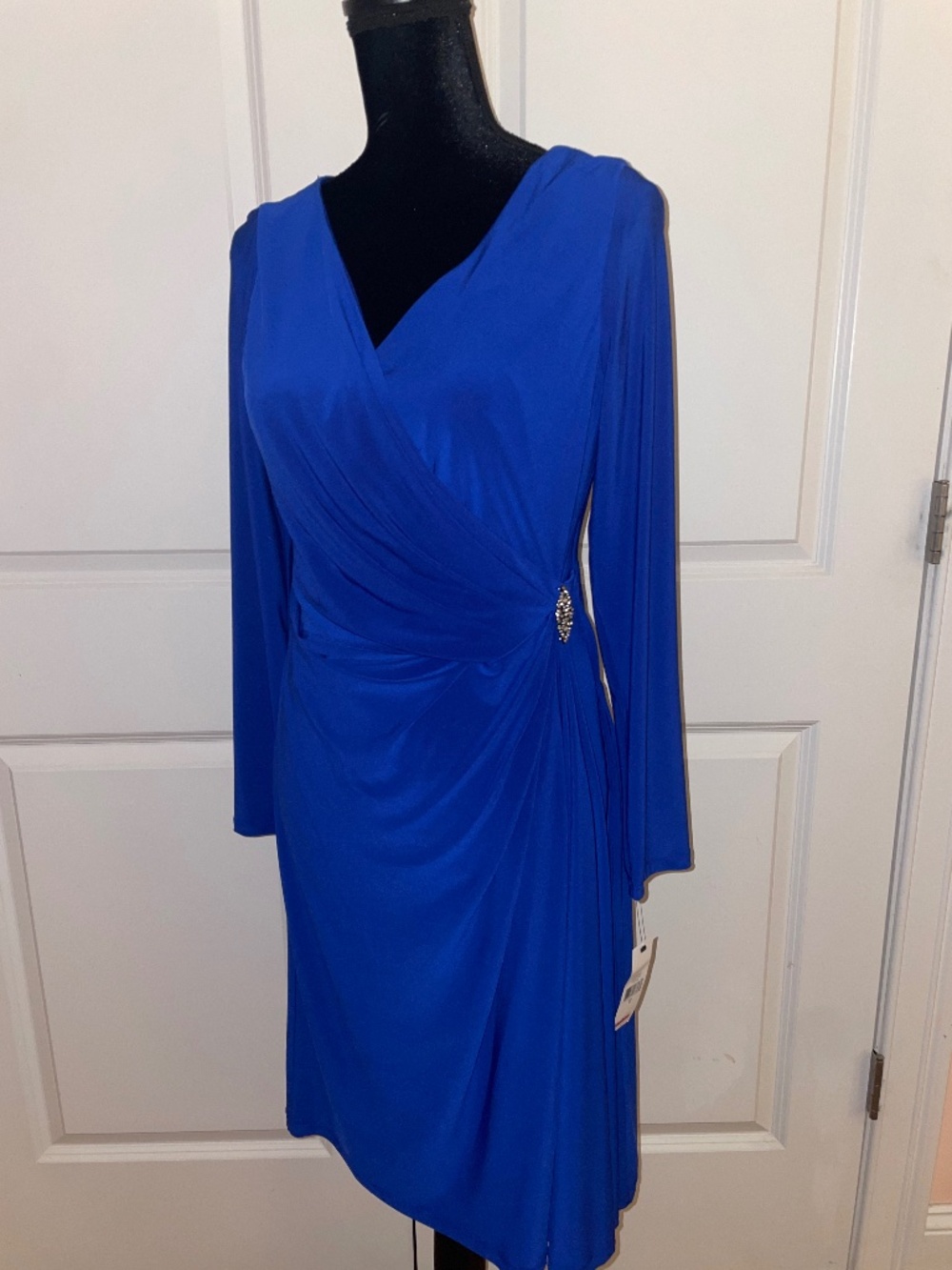 Macy’s American Living Royal Blue Dress -Size12-NWT-Shirred Wrap W/Jewel Detail